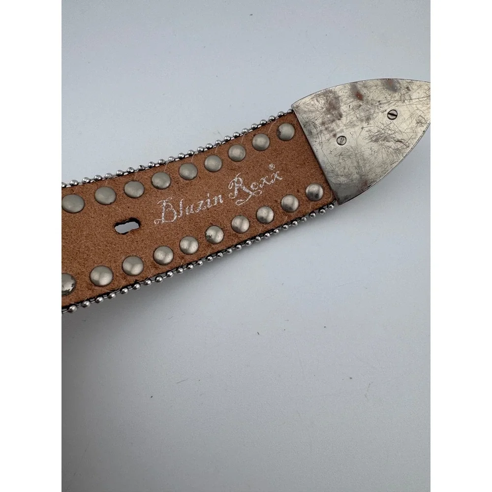 Blazin‎ Roxx Brown Genuine Leather Rhinestone Embellished Western Belt Size L